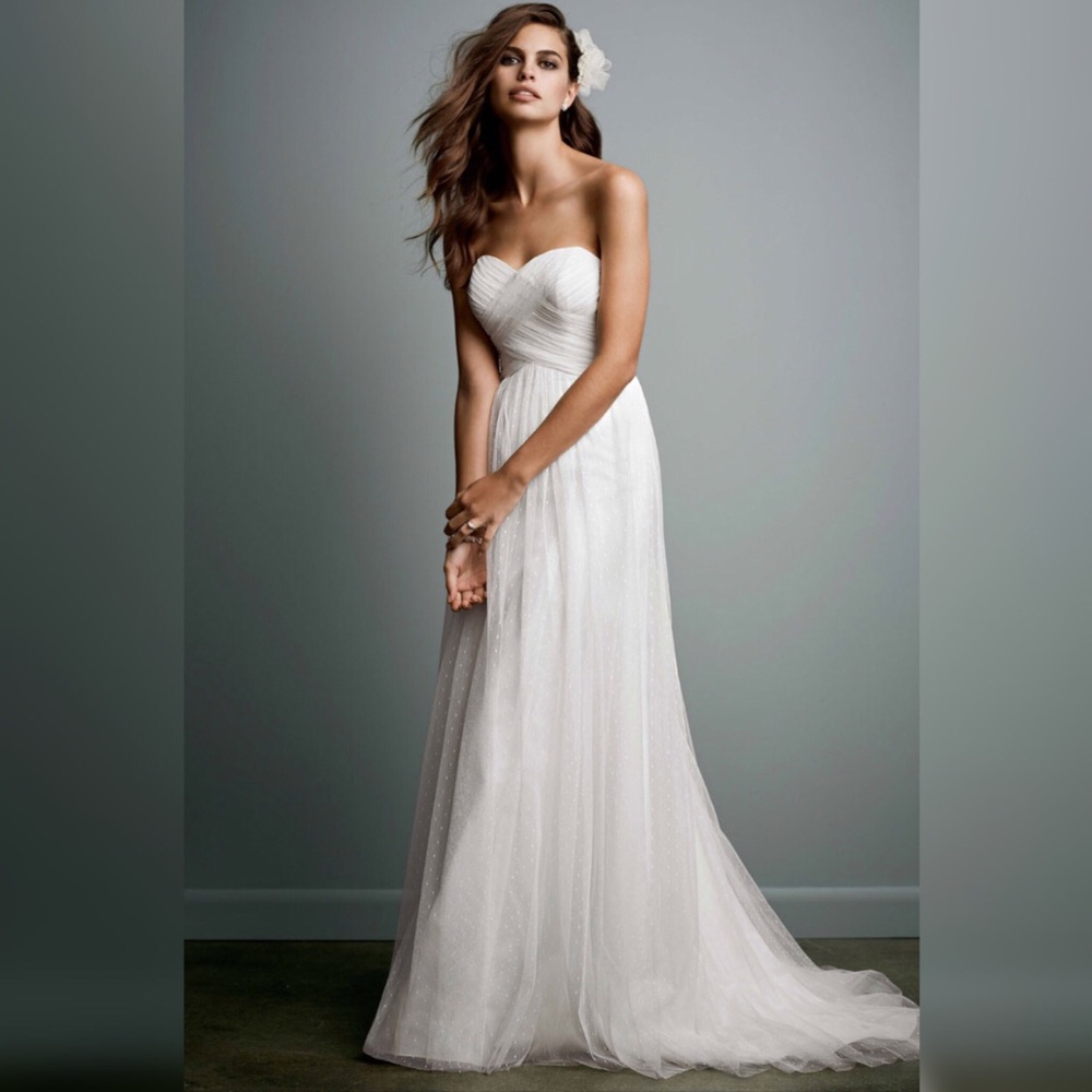 GALINA Dot Tulle Strapless Empire Waist Gown 6
